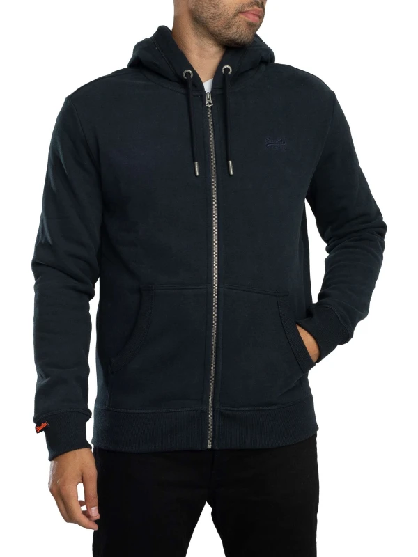 Image of Superdry Essential Logo Zip Hoodie Eclipse Navy L