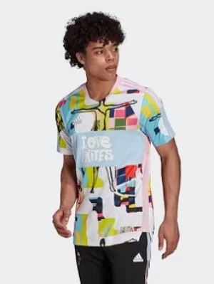 Image of adidas Love Unites Tiro Jersey, Pink/Blue, Size S, Men