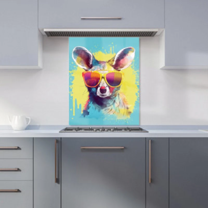 Image of Warren Reed Designer Splashart Wallaby In Glasses Kitchen Splashback