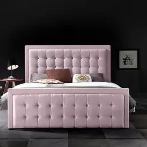 Image of Swain Upholstered Beds - Plush Velvet, Double Size Frame, Pink - Pink