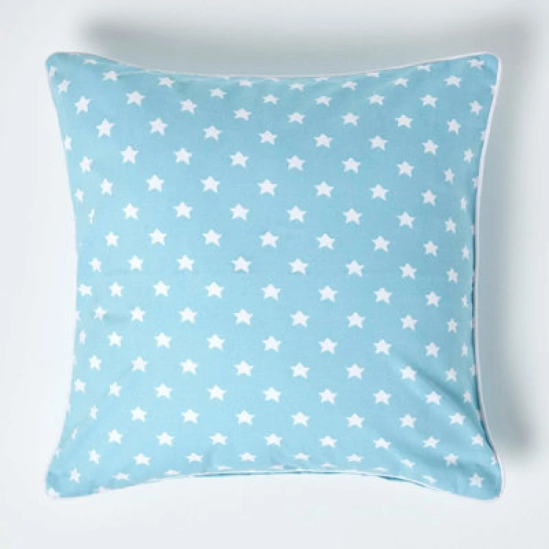 Image of Homescapes Cotton Blue Stars Cushion Cover, 60 X 60 Cm
