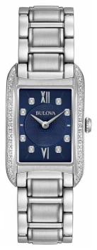 Image of Bulova 96R211 Womens Blue Dial Diamond Wristwatch Colour - Silver Tone