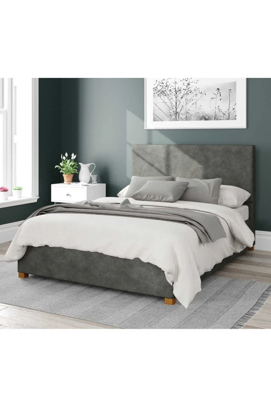 Image of Aspire Aspire Garland Upholstered Ottoman Storage Bed, Kimiyo Linen Fabric in Grey Size: Single Grey Single Unisex 5057632179241