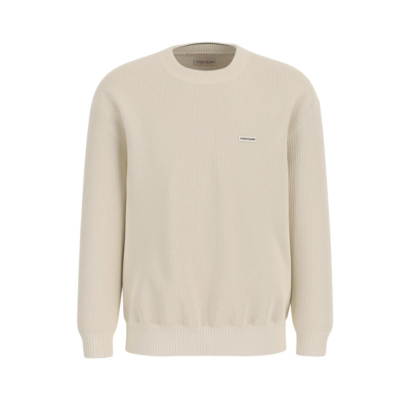 Image of Guess Mens Logo Long Sleeve Crew Neck Jumper Warm White G293 male Medium