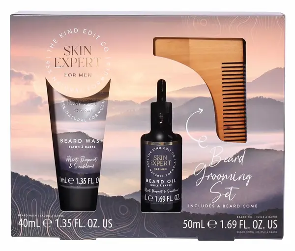 Image of The Kind Edit Co. Skin Expert Beard Grooming Set - 40ml Beard Wash, 50ml Beard Oil, Beard Comb