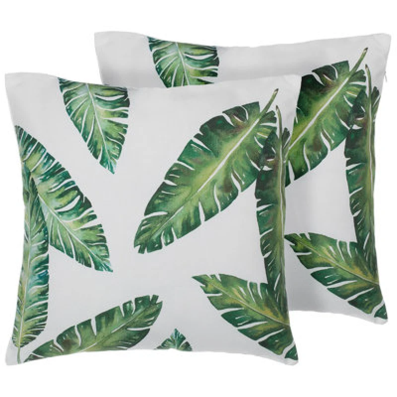 Image of Beliani Set Of 2 Decorative Cushions Dianella 45 X 45cm Dark Green Plant Pattern
