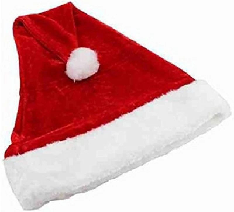 Image of Shatchi Deluxe Red Plush Santa Claus Father Christmas Hat With White Fur Trim And Bobble