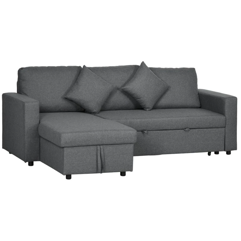 Image of TORANA HOMCOM Corner Sofa Bed with Storage, 3 Seater Pull Out Sofa Bed, Dark Grey 5056725535858