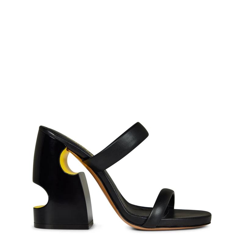 Image of Off White Womens Pop Meteor Mules with Signature Cut-Outs Black/Yellow female 3 (36)