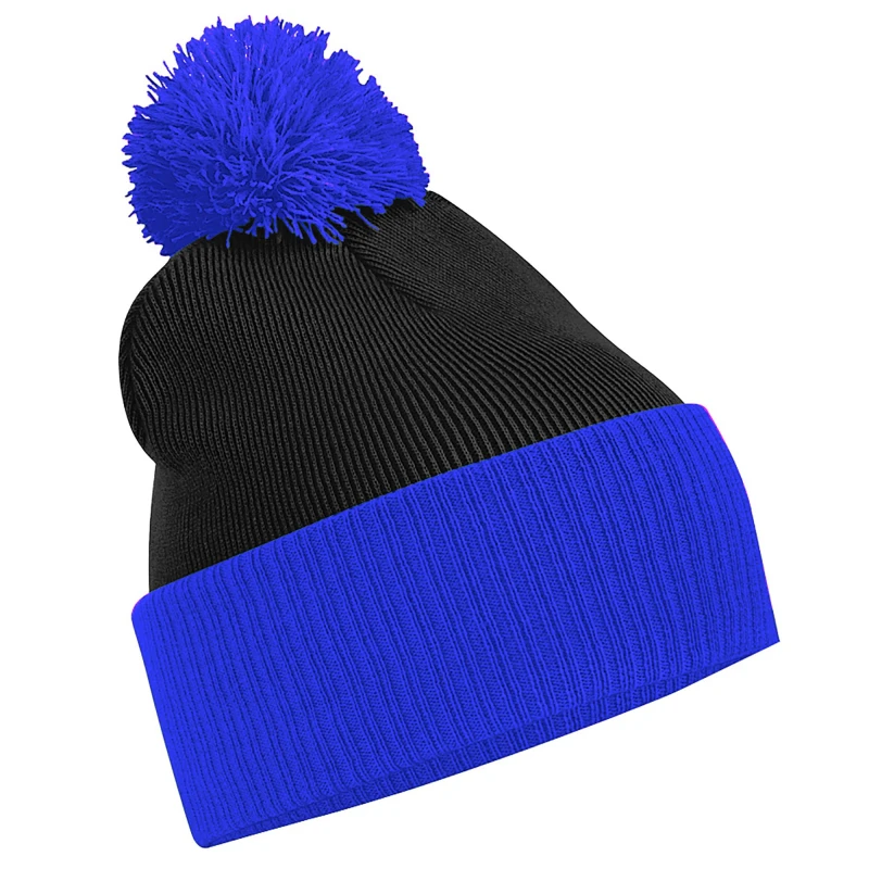 Image of Beechfield Snowstar Duo Two-Tone Winter Beanie Hat in True Black True Black Unisex One Size