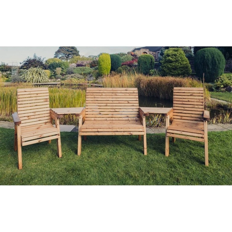 Image of Churnet Valley Garden Furniture Ltd Valley 4 Seat Set 1X2B 2XC Angled Tray - Timber - Fully Assembled in Brown Brown Unisex