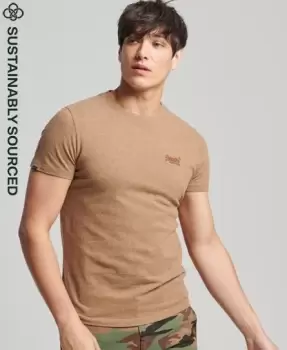 Image of Superdry Mens Organic Cotton Vintage Logo Embroidered T-Shirt Brown / Buck Tan Marl - Size: S