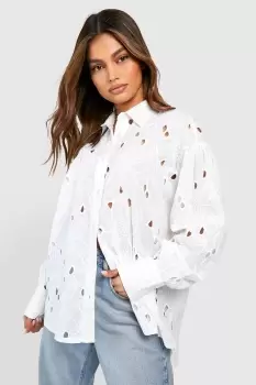 Image of Oversized Flower Broderie Shirt