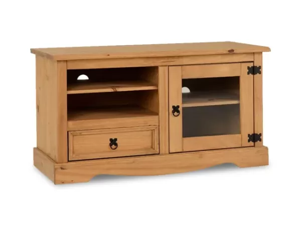 Image of Seconique Corona Pine and Glass 1 Door 1 Drawer TV Cabinet