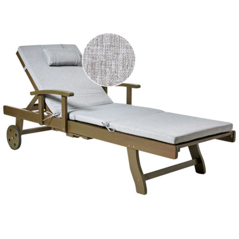 Image of Beliani Sun Lounger With Cushion Amantea Premium Ii Acacia Wood Grey Melange