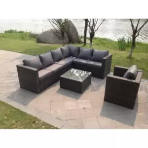 Image of Fimous 7 Seater Outdoor Dark Grey Rattan Lounge Complete Sofa Set with Square Coffee Table and Cushions