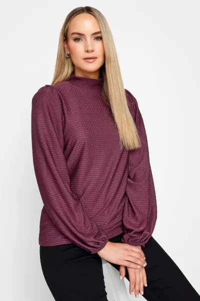 Image of Long Tall Sally Berry High Neck Textured Top