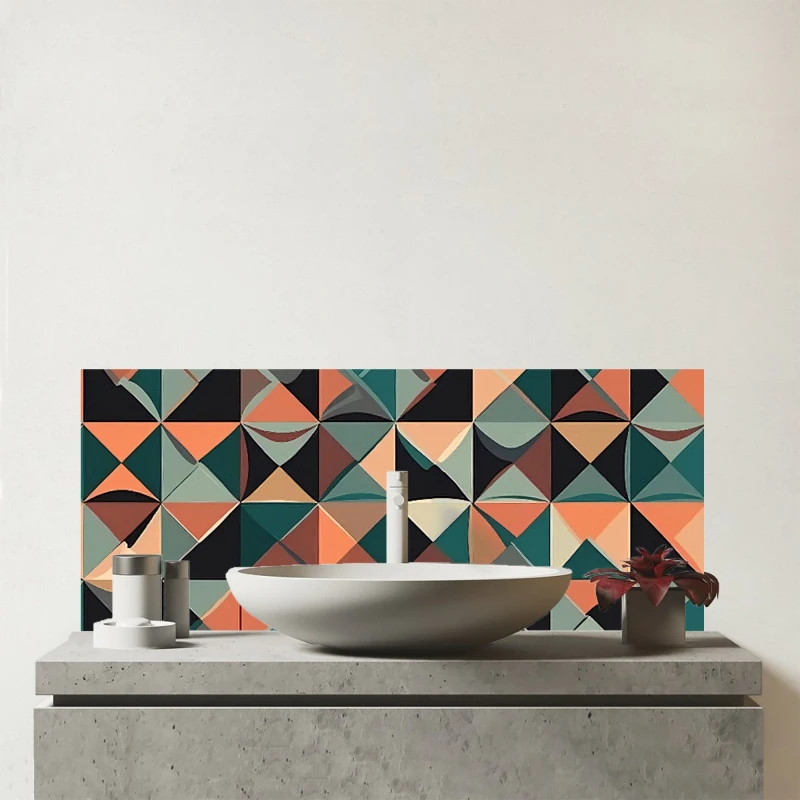 Image of Warren Reed - Designer Geometric Print Pattern Glass Bathroom Splashback in Green Green Unisex