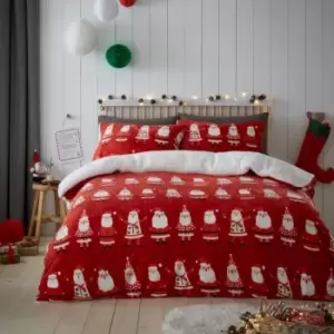 Image of Bedlam Jolly Santa Sherpa Reverse Red Duvet Set - Double, Fleece