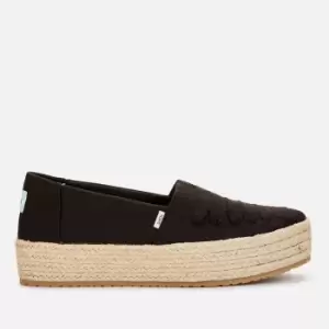 Image of TOMS Womens Valencia Vegan Canvas Flatform Espadrilles - Black - UK 3