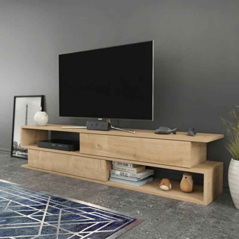 Image of Decorotika Cortez TV Stand TV Unit For Tv's Up To 72" Oak