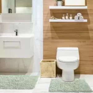 Image of Tumble Twist 100% Cotton Bath Mat & Pedestal Mat Set, Green - Emma Barclay