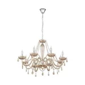 Image of Pendant Ceiling Light Colour Chrome Shade Cognac Coloured Glass Bulb E14 8x40W