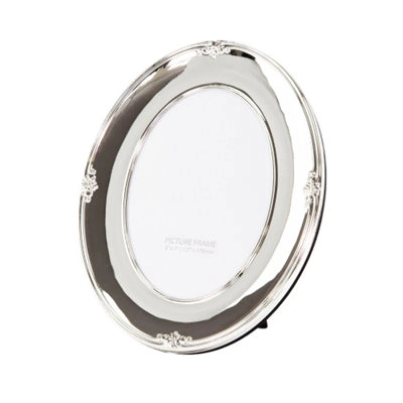 Image of Happy Homewares Traditional Oval Silver Plated 5 X 7 Single Picture Frame Lacquer Coated