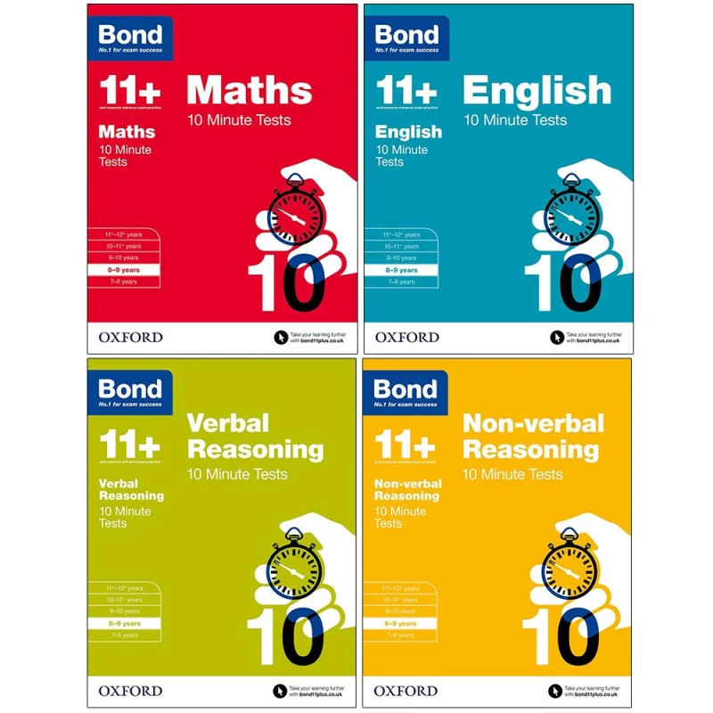 Image of Bond 11 Plus 10 Minute Tests Bundle For Maths English Verbal Reasoning And Non-Verbal Reasoning Ages 8 To 9 Book Set Bond 11+ Books
