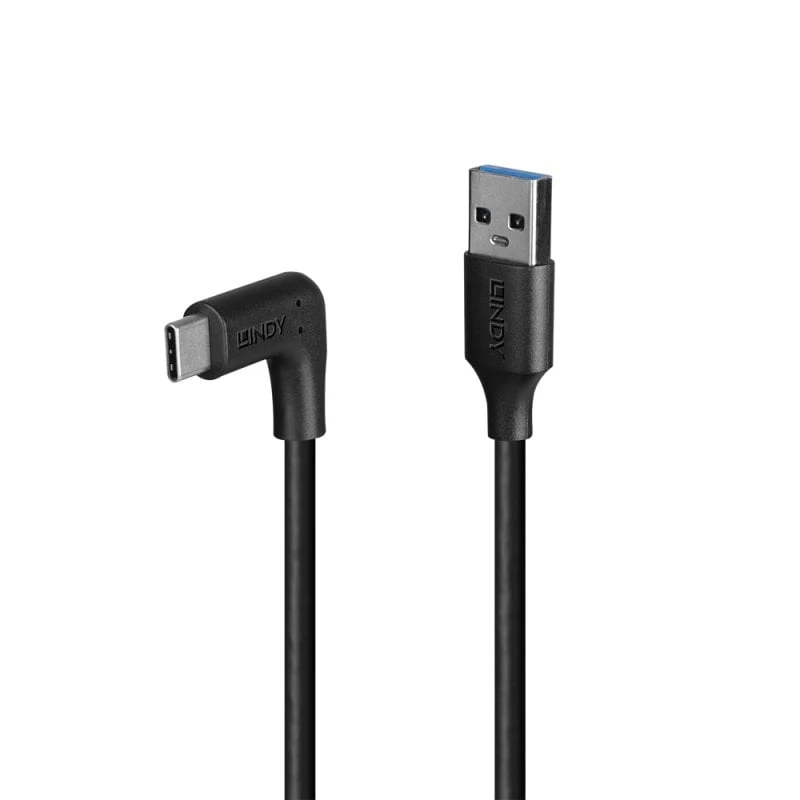 Image of Lindy 0.5m USB 3.2 Type A to C Cable. 90° Right Angle. 10Gbps