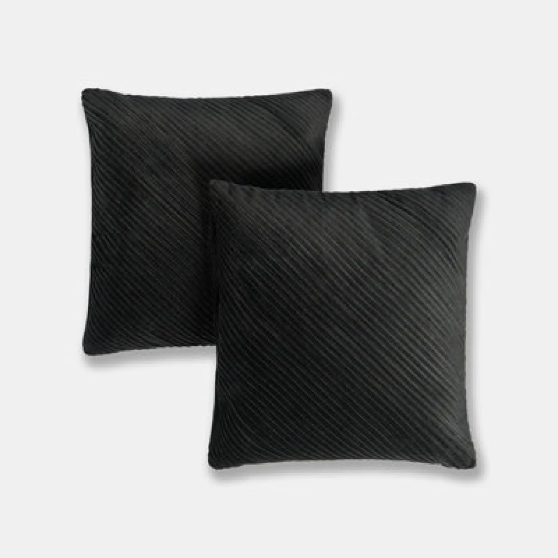 Image of OHS OHS 2 Pack Pleated Velvet Cushion Covers with Invisible Zipper in Black Size: 45cm x 45cm Black 45cm x 45cm Unisex 5027434226207