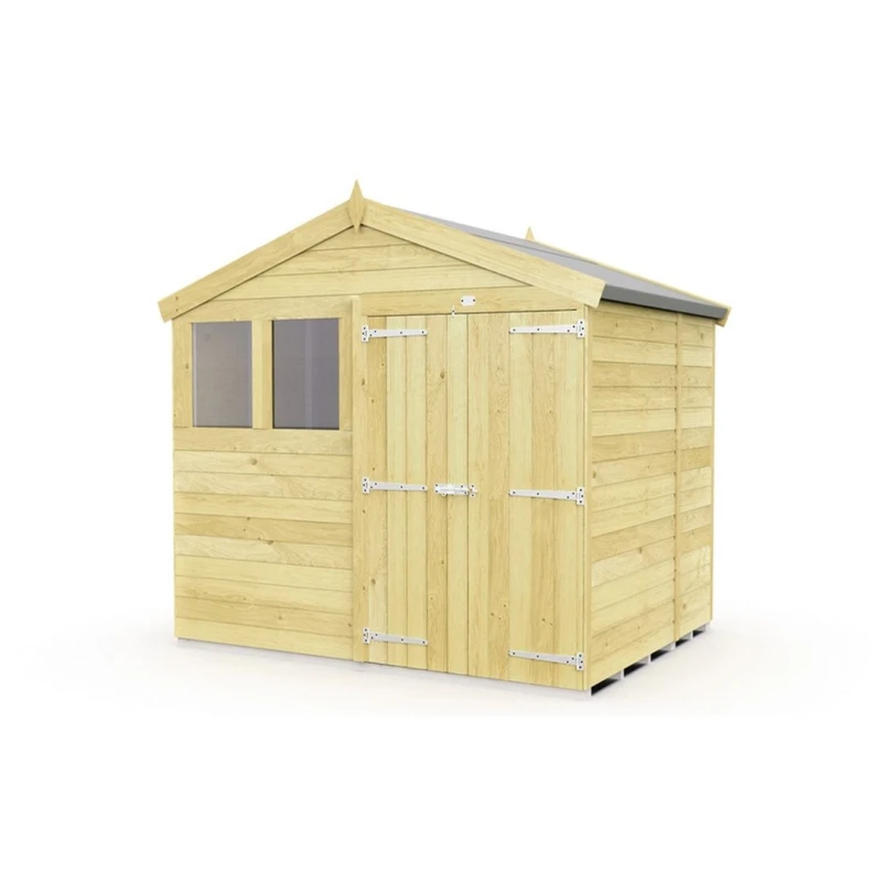 Image of Buttercup Farm 8 x 5 Feet Apex Shed - Double Door W/ Windows - L158 x W231 x H217cm in Brown Brown Unisex