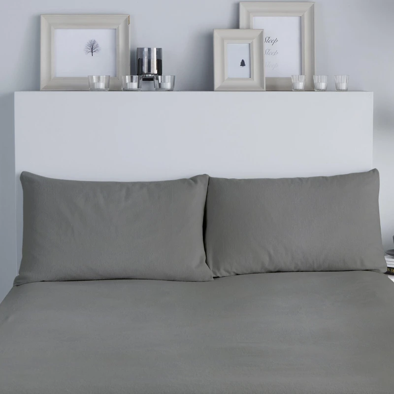 Image of Fusion 'Winter Warmer' 100% Brushed Cotton Pair of Housewife Pillowcases Charcoal