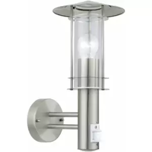 Image of IP44 Outdoor Wall Light & PIR Sensor Stainless Steel Lantern 1x 60W E27 Bulb