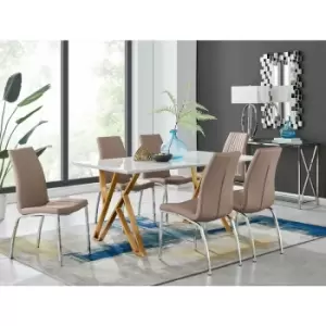 Image of Taranto White High Gloss Dining Table and 6 Cappuccino Isco Chairs - Cappuccino