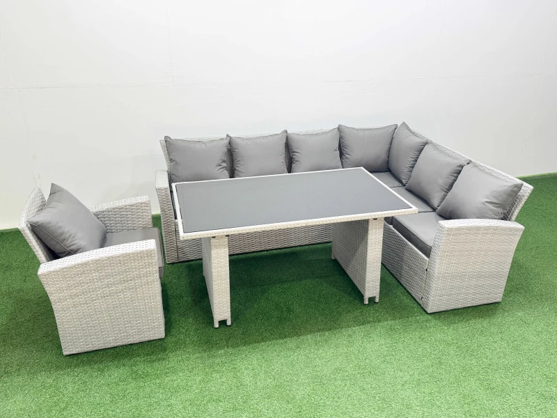 Image of Fimous Outdoor Garden Furniture Sets 7 Seater Wicker Rattan Corner Sofa Sets in Light Grey Light Grey Unisex