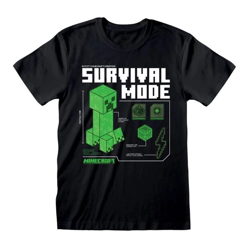 Image of Minecraft Mens Survival Mode Creeper T-Shirt in Black Size: Medium Black Male M