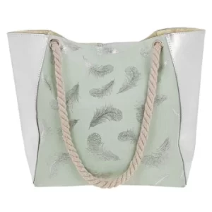 Image of Metallic Feathers Tote Silver Mint