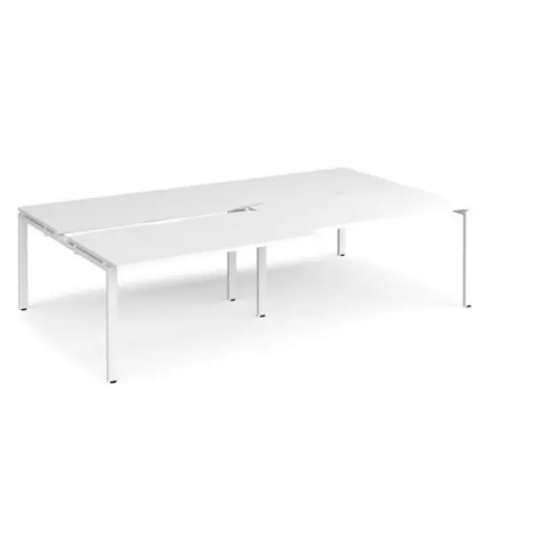 Image of Adapt Bench Desk 4 Person Rectangular Desks 2800mm With Sliding Tops White Tops With White Frames 1600mm Depth Adapt White STE2816-WH-WH
