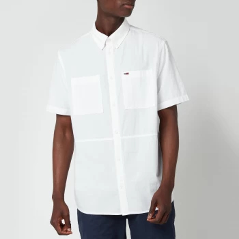 Image of Tommy Jeans Mens Regular Solid Short Sleeve Shirt - White Atlas - M
