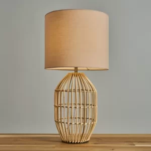 Image of Hollins Small Natural Rattan Table Lamp with Mink Reni Shade