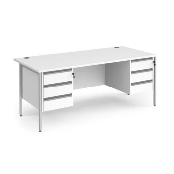 Image of Office Desk Rectangular Desk 1800mm With Double Pedestal White Top With Silver Frame 800mm Depth Contract 25 CH18S33-S-WH