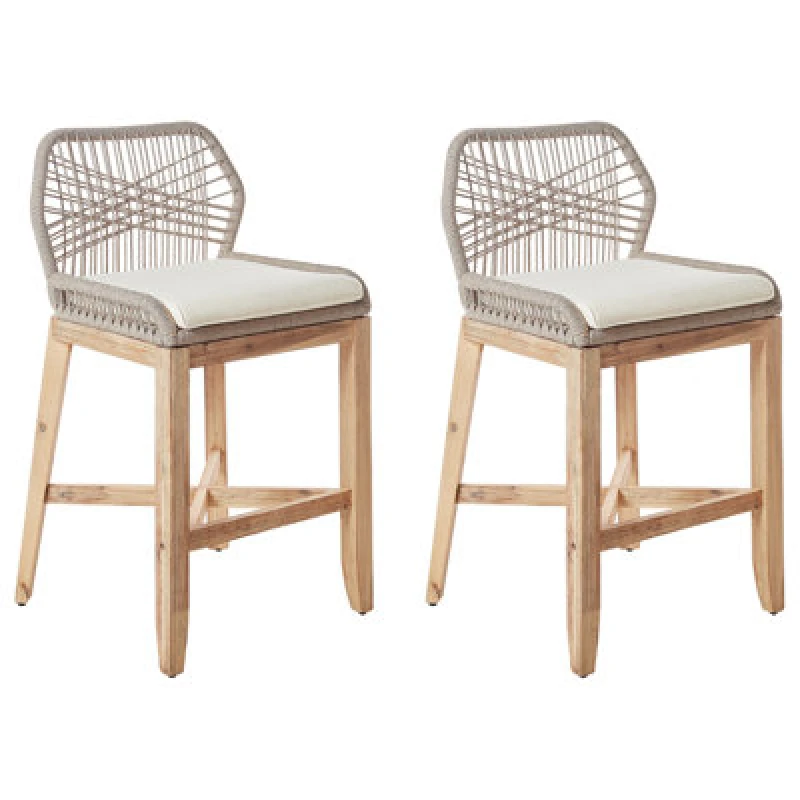 Image of Beliani Set Of 2 Garden Bar Chairs Talamone Acacia Wood Beige