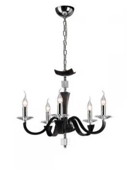 Image of Ceiling Pendant Chandelier 5 Light Polished Chrome, Black Faux Leather, Crystal