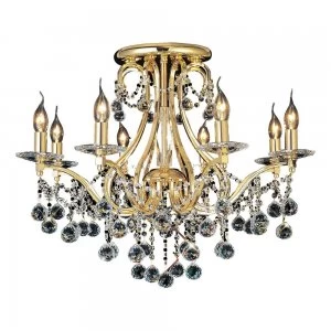 Image of Semi Flush Ceiling 8 Light French Gold, Crystal