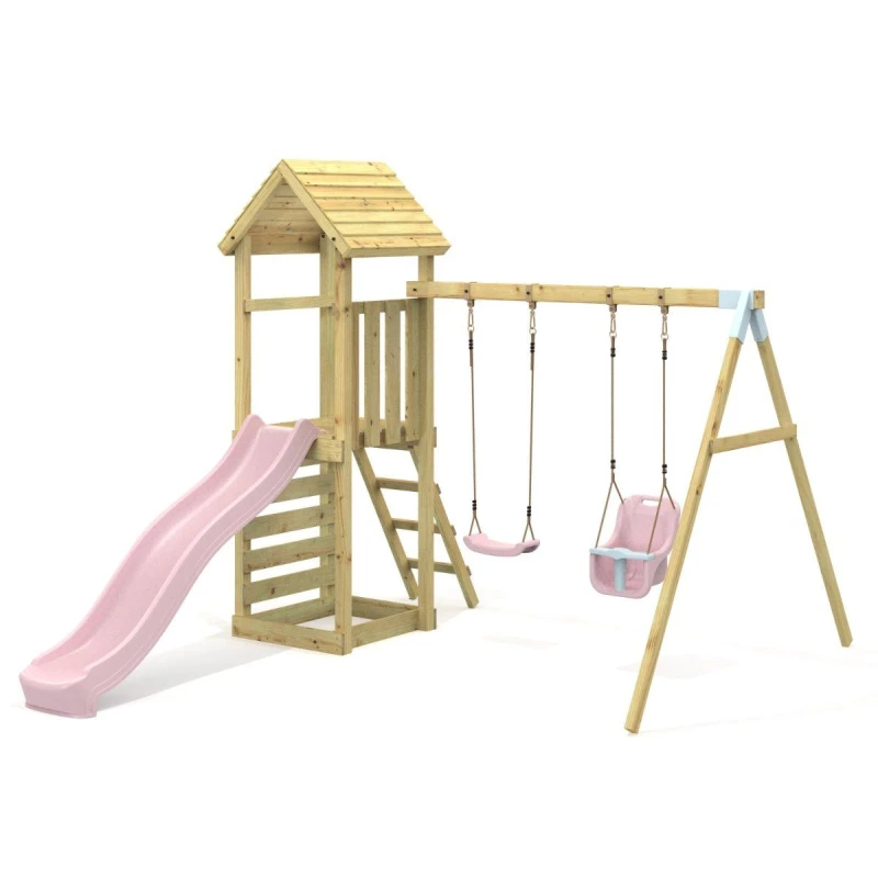 Image of OutdoorToys Rebo Garden Climbing Frame with Swing & Slide for Kids - Rainier Dusky Pink Pink Unisex