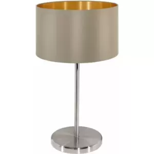 Image of Table Lamp Colour Satin Nickel Steel Shade Taupe Gold Fabric Bulb E27 1x60W