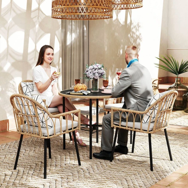 Image of Outsunny 5 Piece Patio Rattan Dining Set w/ Removable Cushions, Light Brown, Brown 861-107V70BG