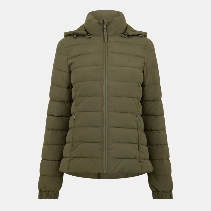 Image of Jack Wills Womens Luna Water Resistant Wind Resistant Detachable Hood Short Puffer Jacket Khaki female 8 (XS)