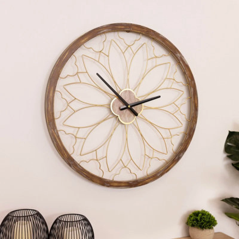 Image of Charles Bentley Ullswater Indoor Outdoor Round Skeleton Wall Clock 60cm Natural